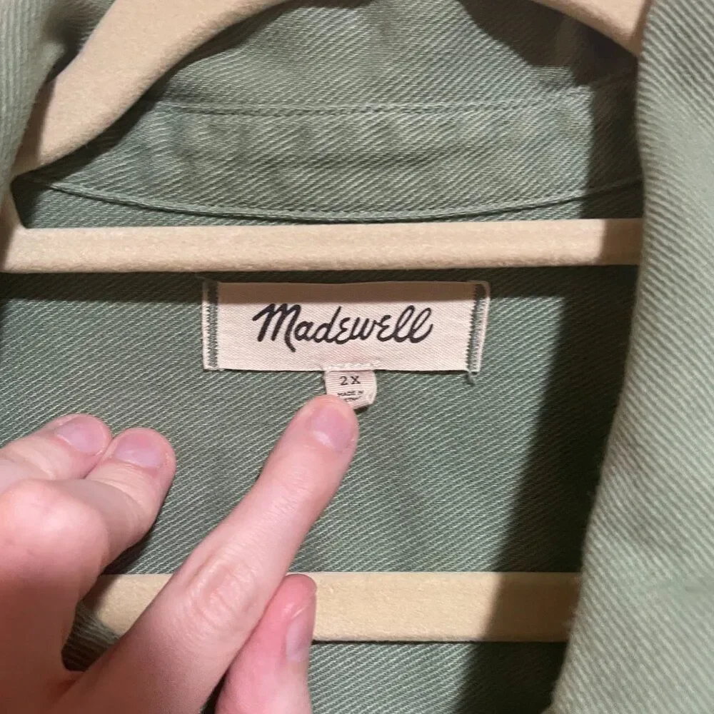 Madewell Size 2X Plus Garment-Dyed Twill Shirt Jacket Shacket Button Down Green - Picture 4 of 12